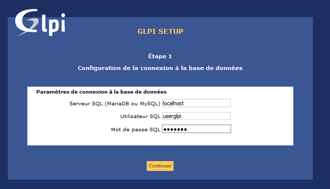 GLPI interface WEB - accès Base de données