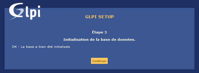 GLPI interface WEB - Base de données fin création