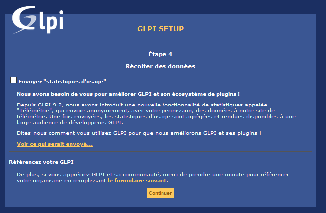GLPI interface WEB - Envoyez statistique