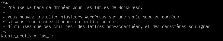 wp-config.php -  ligne "$table_prefix = 'wp_';"