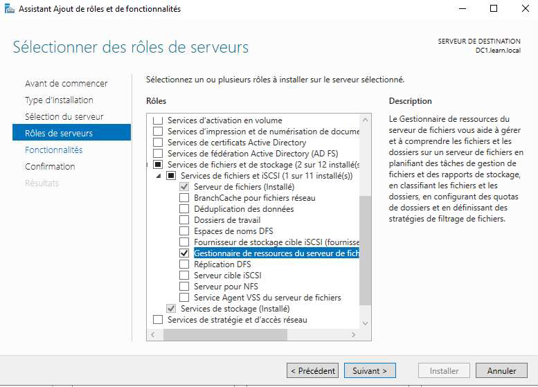 Installer Gestionnaire de ressources du serveur de fichier