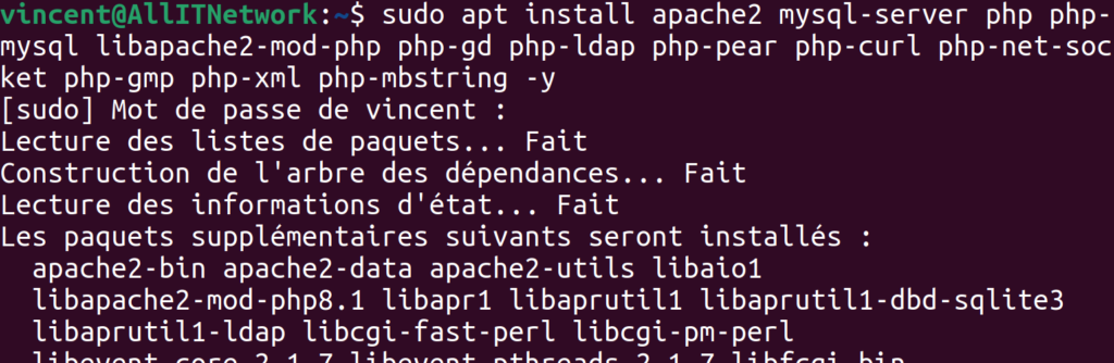 Ubuntu - sudo apt install apache2 mysql-server php php-mysql libapache2-mod-php php-gd php-ldap php-pear php-curl php-net-socket php-gmp php-xml php-mbstring -y