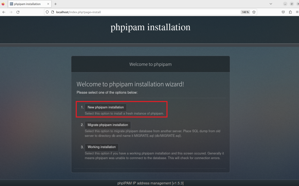 New phpipam installation