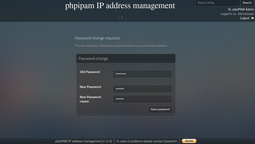 PHPipam changement de mot de passe