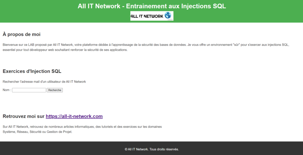 All IT Network - Entrainement aux injections SQL