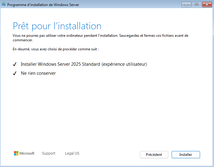 Lancer installation Windows Server 2025