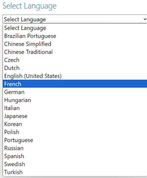 Liste langue disponible 