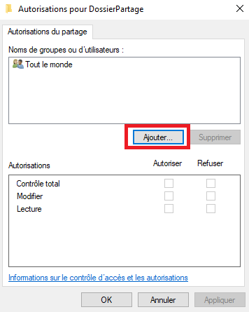 Ajouter de nouvelles autorisations pour des utilisateurs ou des groupes