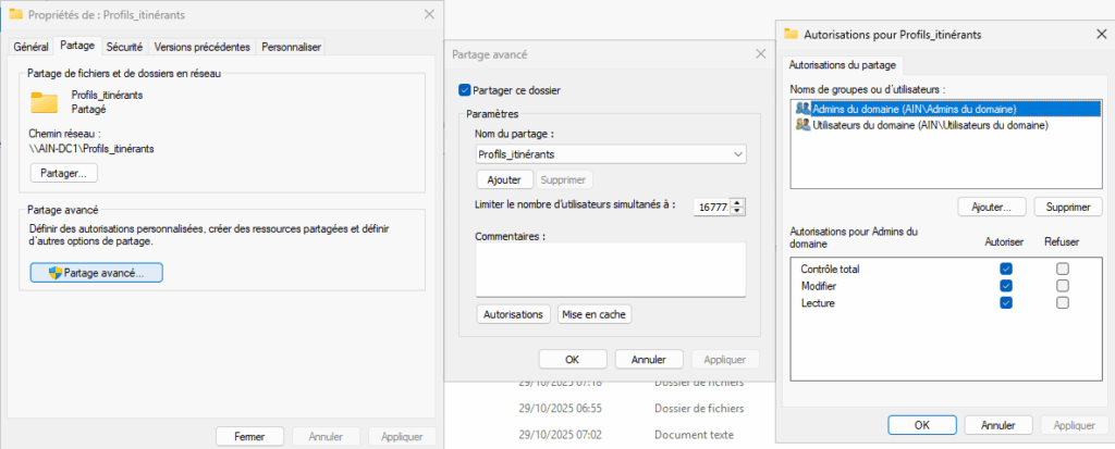 Partager dossiers itinérants