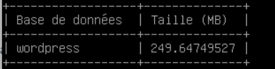 résultat taille base de données