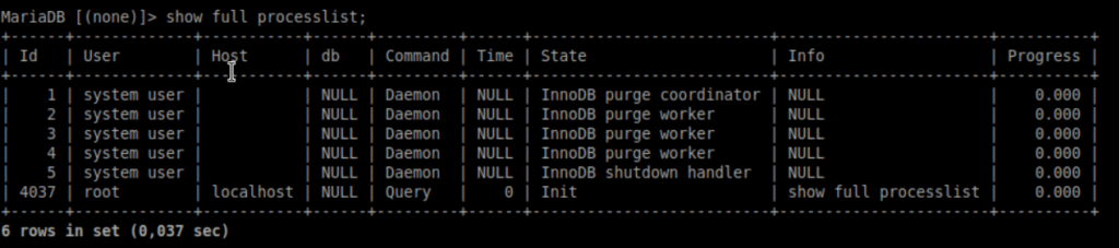 SHOW FULL PROCESSLIST;